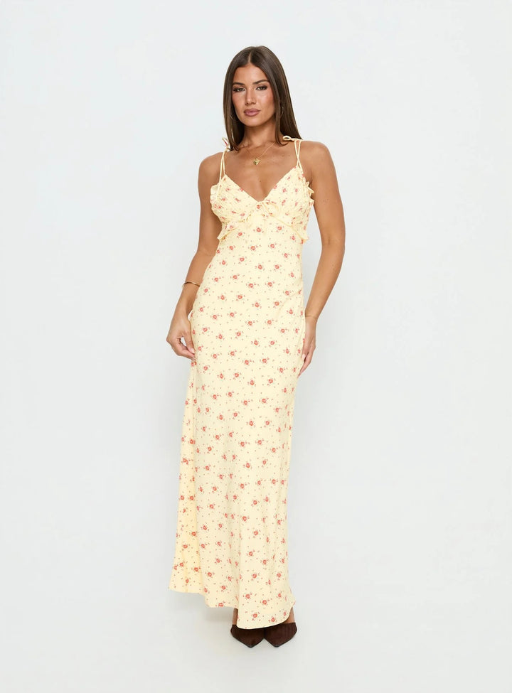 Damen Maxi-Kleid mit verspieltem Blumenmuster und verstellbaren Spaghetti-Trägern Drune