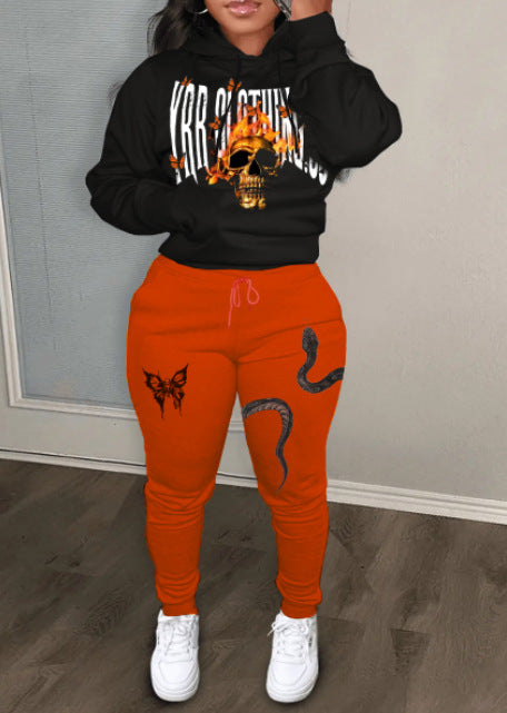 Damen Kapuzenpulli und Jogginghose Set mit detailliertem Grafiken Drune