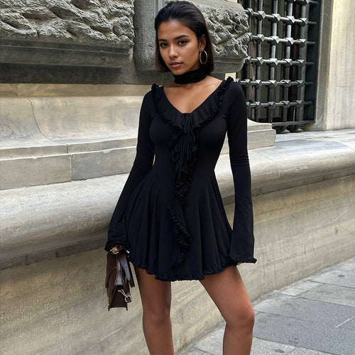 Damen Minikleid mit Rüschendetails und schickem V-Ausschnitt Drune