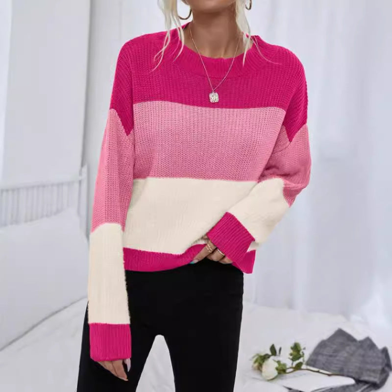 Damen modischer Oversized-Pullover mit trendigem Streifenmuster Drune