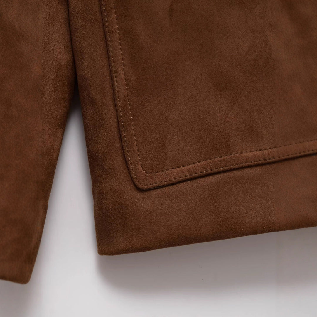 Damen Modische Suede Blazerjacke mit praktischen Taschen Drune