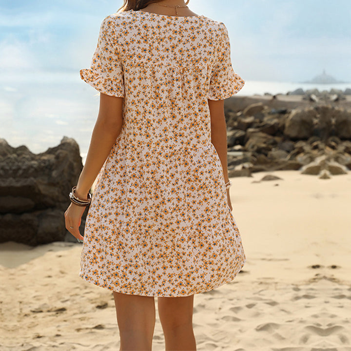 Damen Sommerkleid mit floralem Muster und Rüschendetails Drune