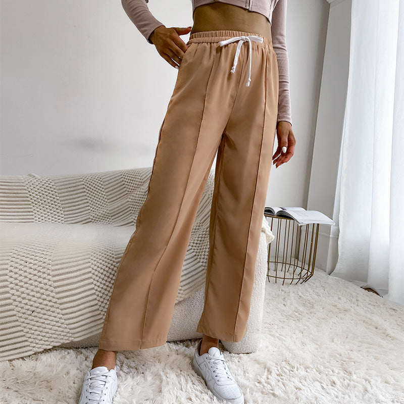 Damen lässige Sporthose mit hohem Bund und elastischem Taillenzug Drune