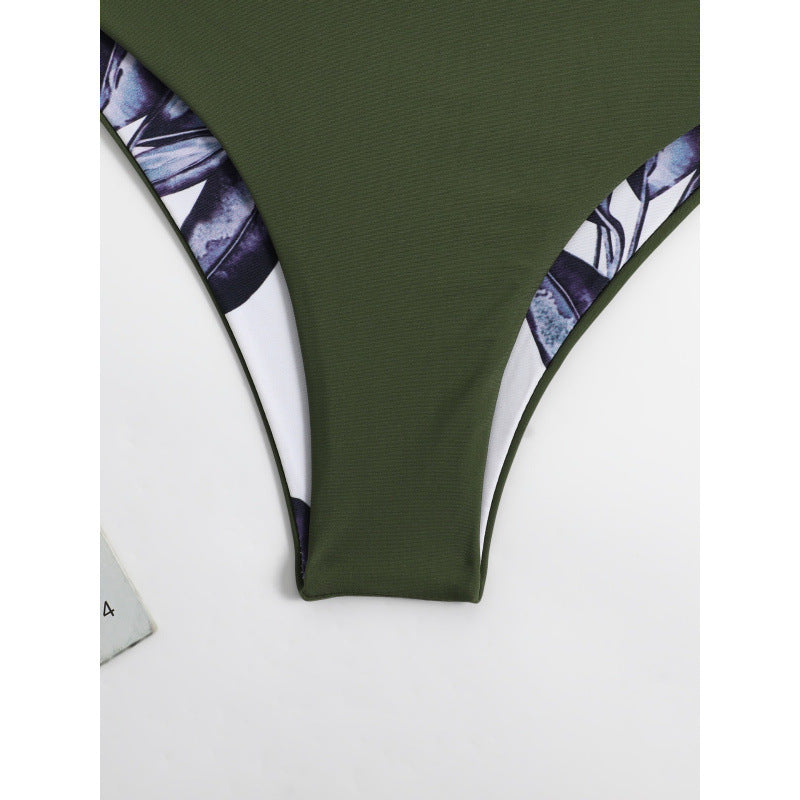 Damen Triangel-Bikini mit modischem Floral-Muster und einseitigem Träger Drune
