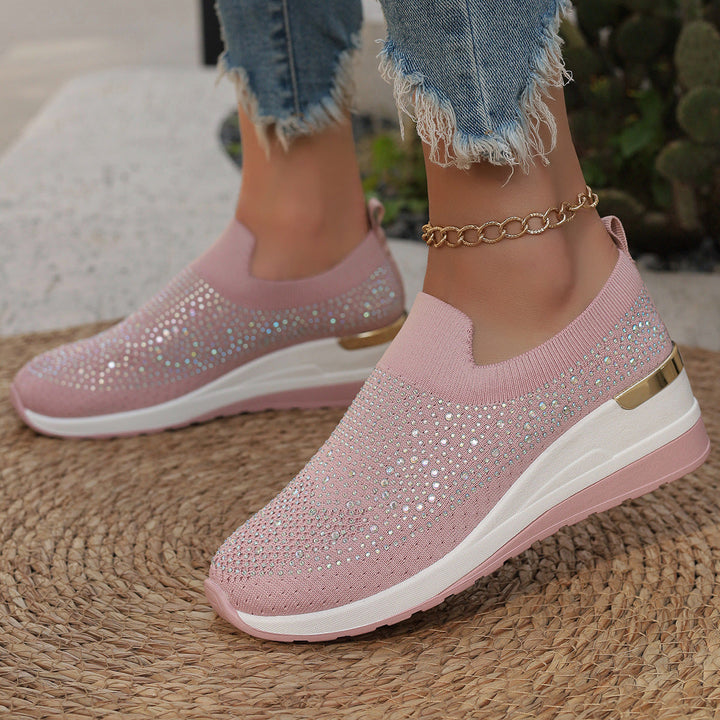 Damen Modische Sneaker mit Strass und Plateau Drune
