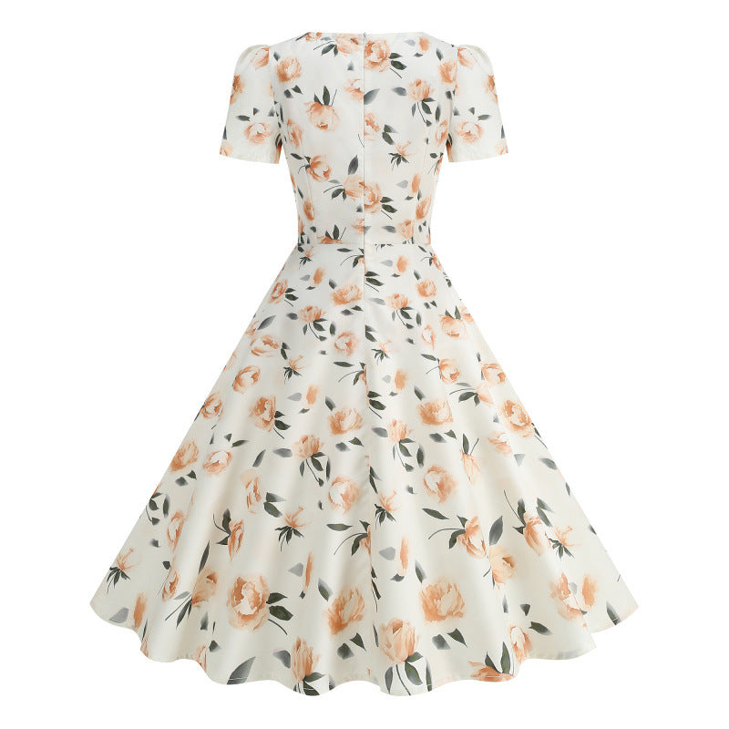 Damen Freizeitkleid mit floralem Design und schwingendem Rock Drune