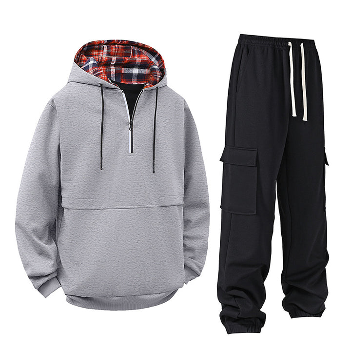 Damen lässiger Hoodie mit Druckknopf und Cargo-Hose Drune