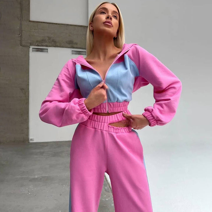 Damen cropped Kapuzenjacke mit innovativem Reißverschluss und elastischem Bund Drune