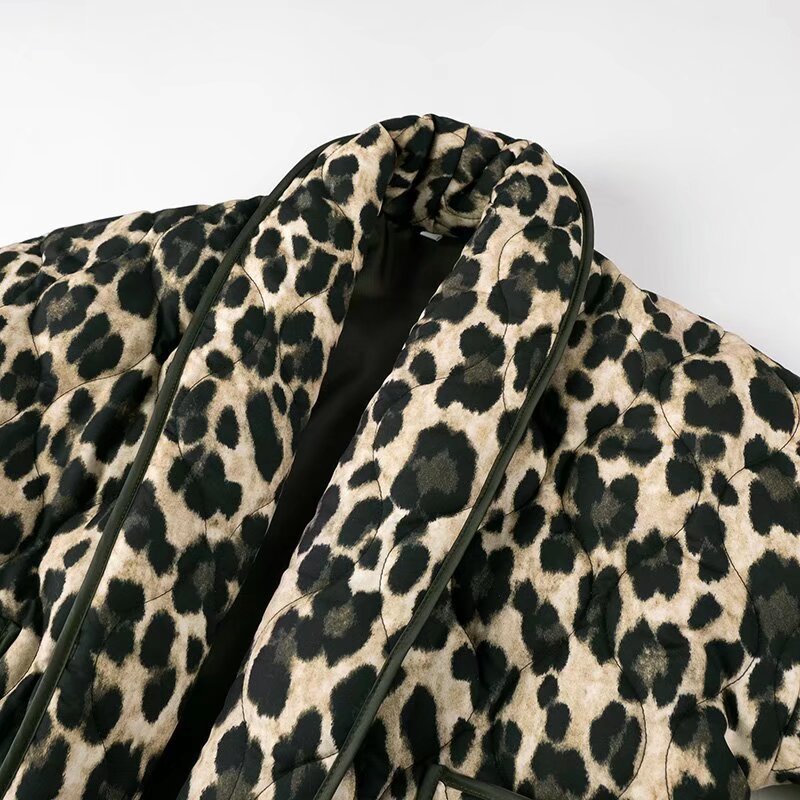 Damen Stilvolle Leopardenmuster Steppjacke Drune