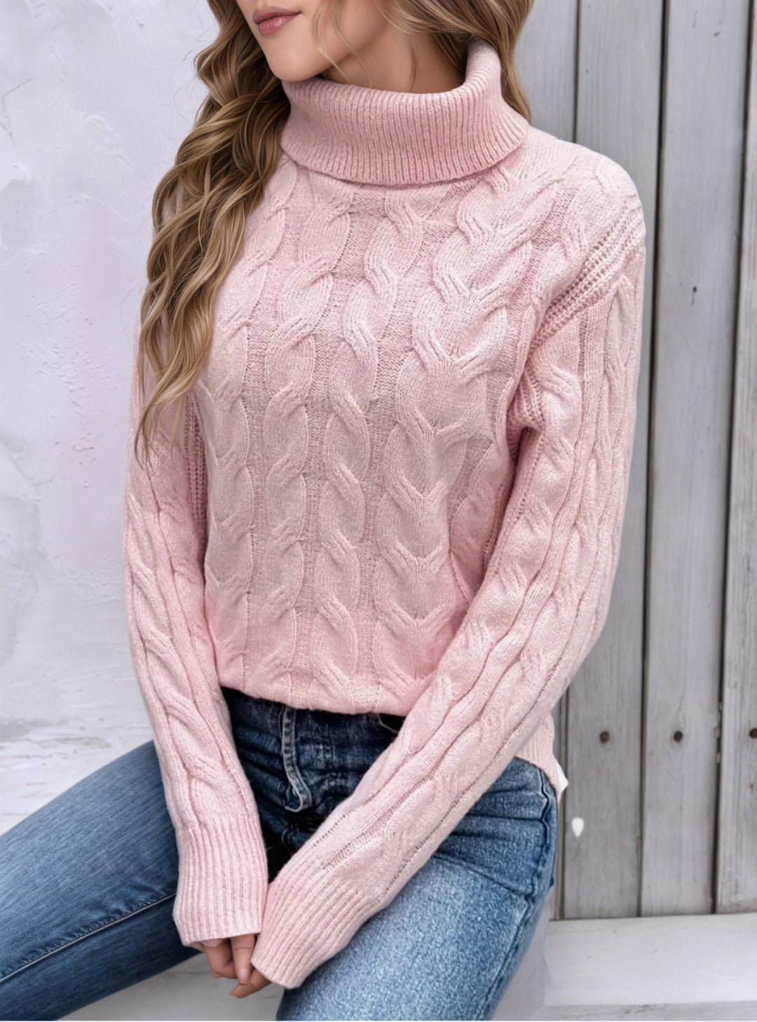 Damen Rollkragenpullover mit strukturiertem Zopfmuster Drune