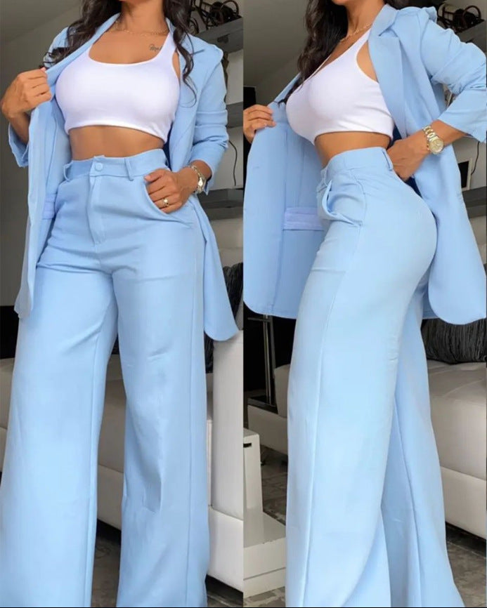 Damen Zweiteiliges Business-Anzug-Set mit weitem Bein und taillierter Jacke Drune
