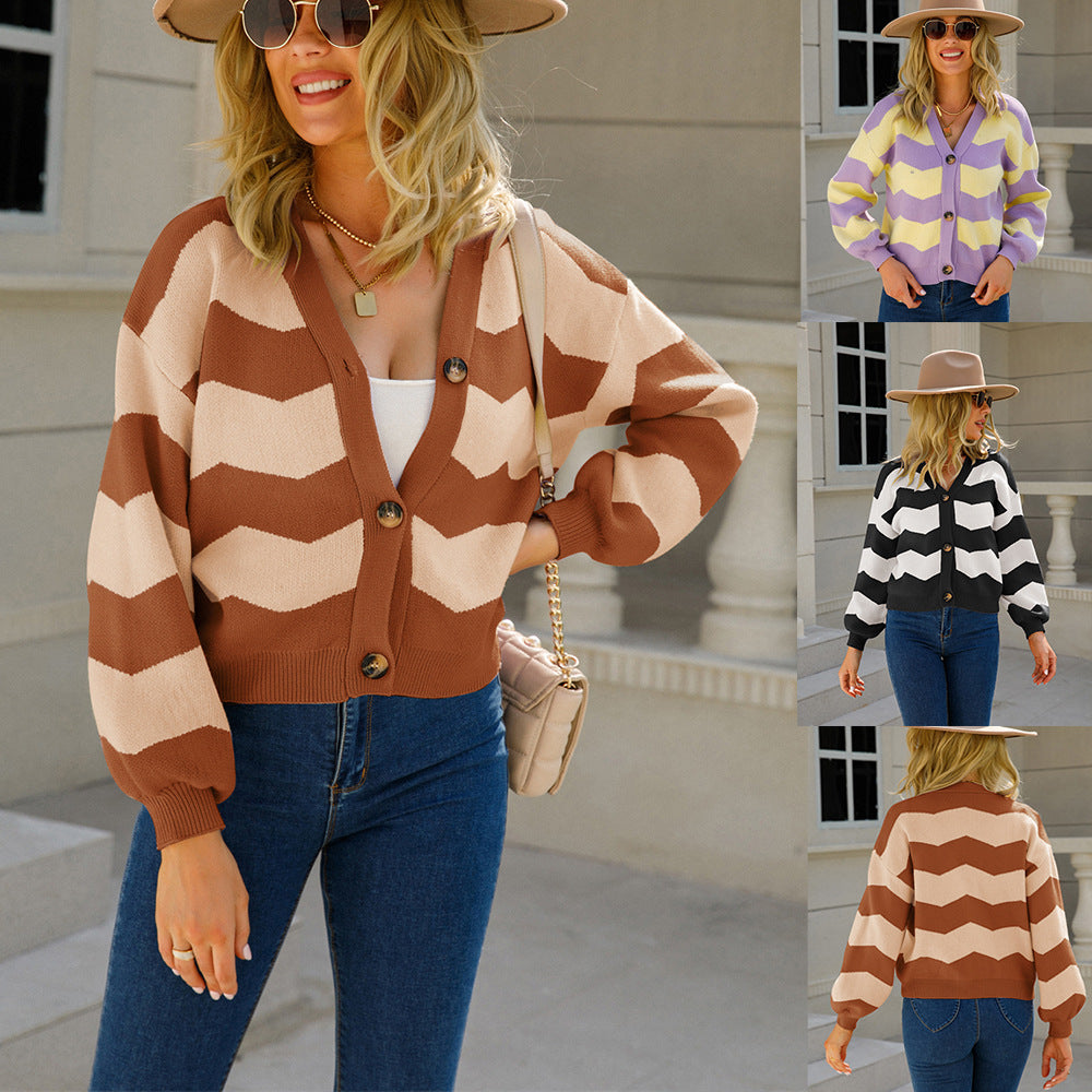 Damen modische Strickjacke mit Chevron-Muster Drune