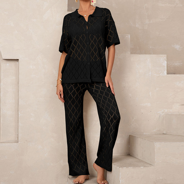 Damen elegantes Strickanzug mit modischem Rautenmuster und lockerer Passform Drune