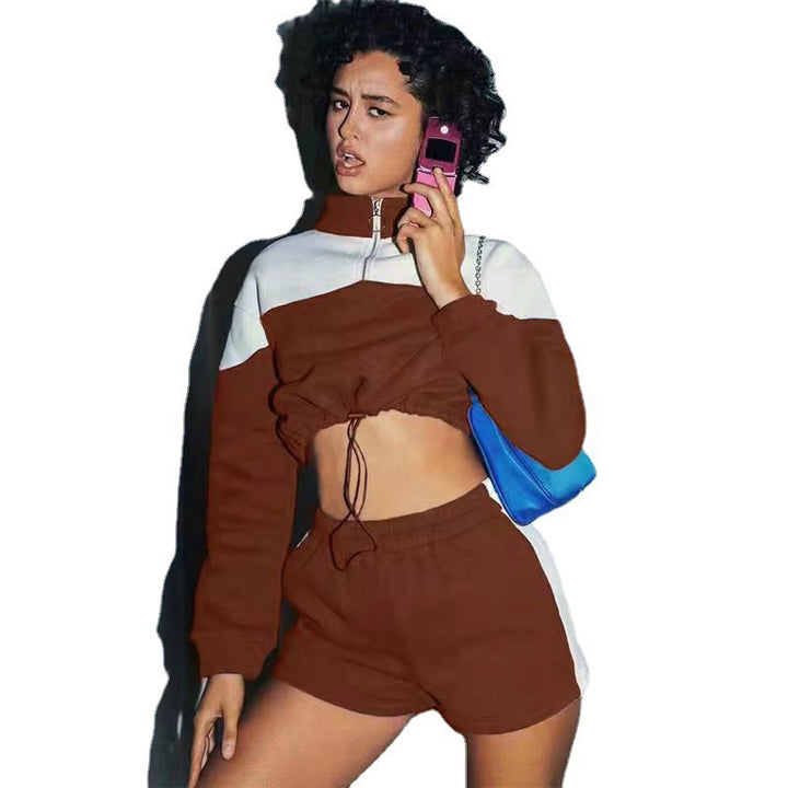 Damen sportliches Zweiteiler-Set mit cropped Jacke und Shorts Drune