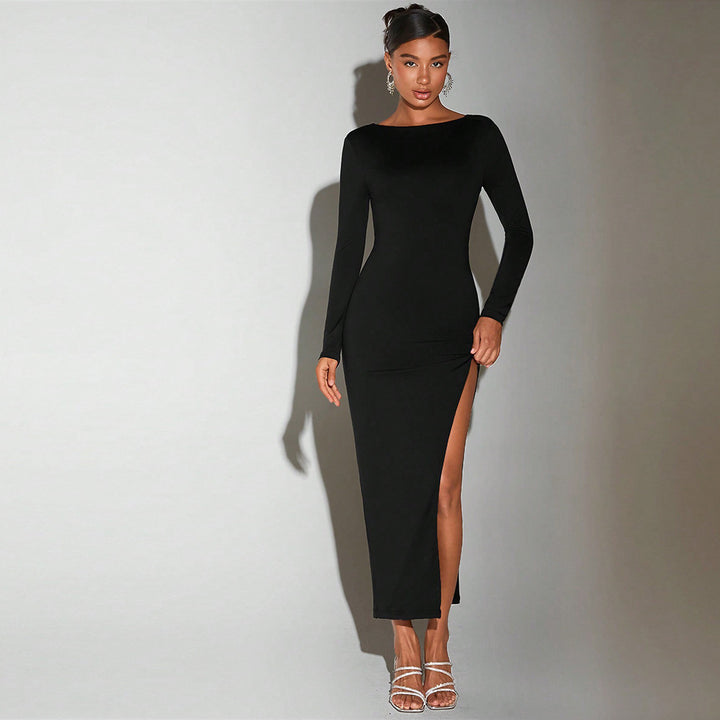 Damen Lange Kleid mit funkelndem Seiteneinsatz und hohem Schlitz Drune