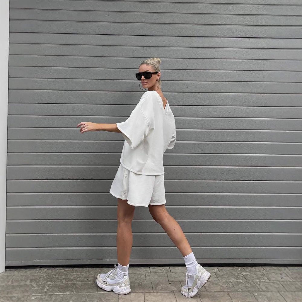 Damen lässiges Oberteil und Shorts Set mit übergroßem Schnitt und schneller Trocknung Drune