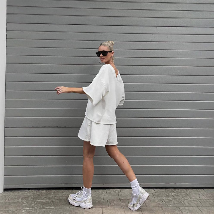 Damen lässiges Oberteil und Shorts Set mit übergroßem Schnitt und schneller Trocknung Drune