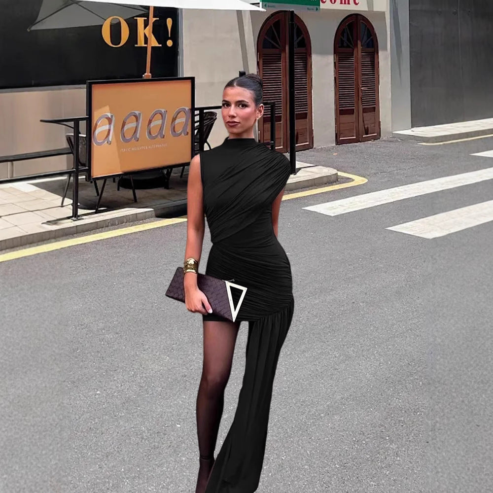 Damen Couture-Minikleid mit asymmetrischem Schnitt und Raffungen Drune