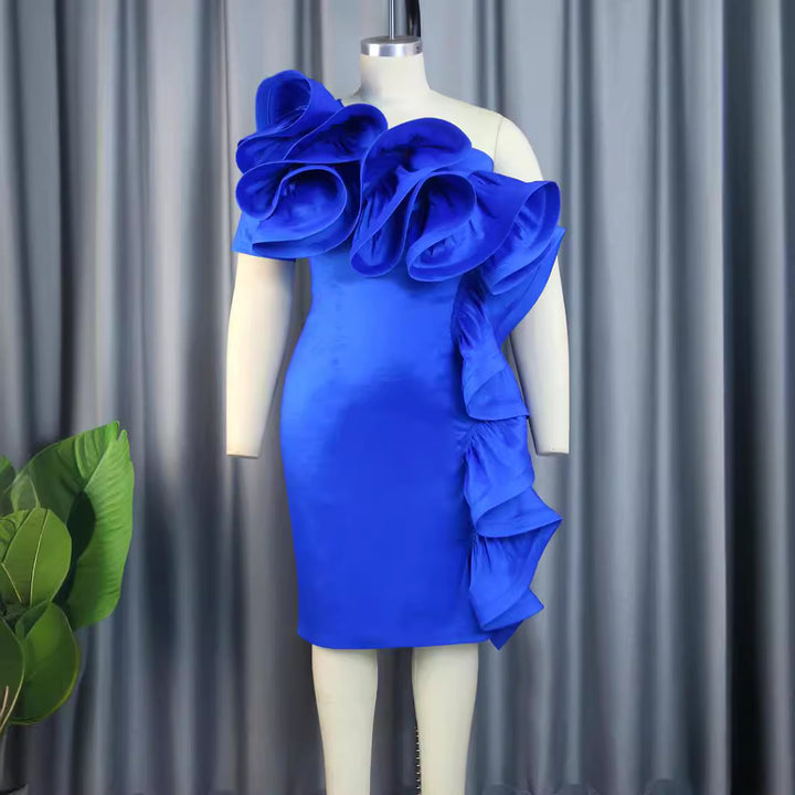 Damen elegantes Kleid mit dramatischen Rüschendetails Drune