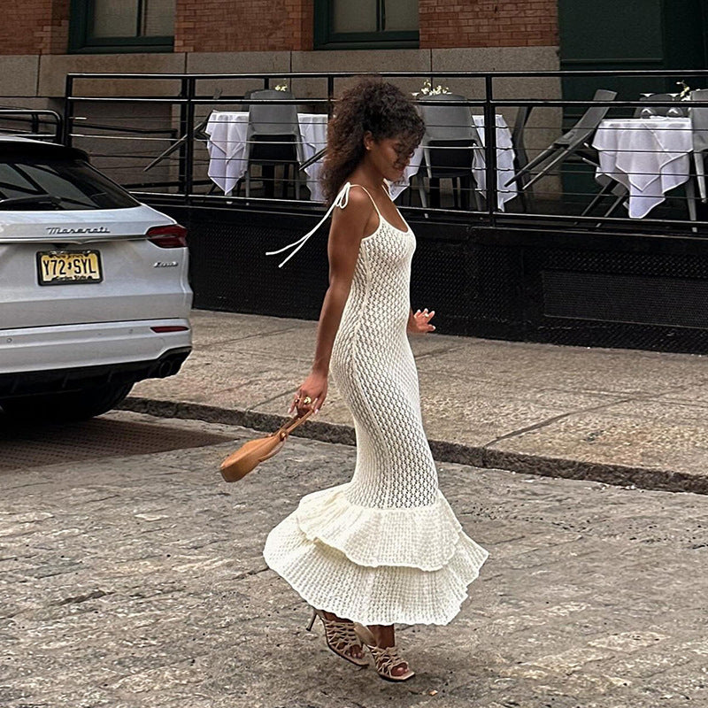 Damen elegantes Sommerkleid mit Schößchen Drune