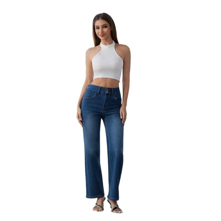 Damen Weit geschnittene Jeans mit hohem Bund und klassischem Denim-Look Drune