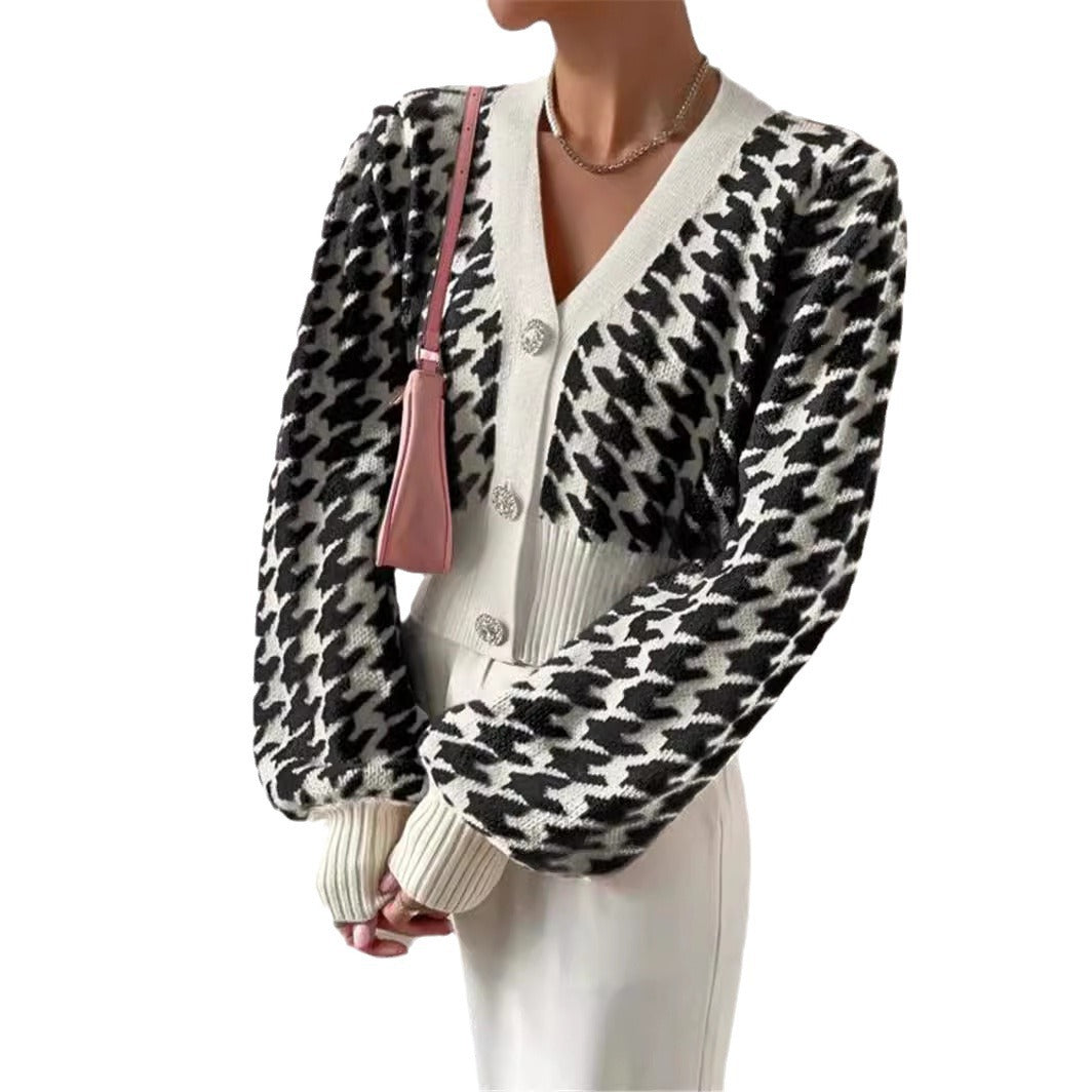 Damen Strickjacke mit modernem Hahnentritt-Muster Drune