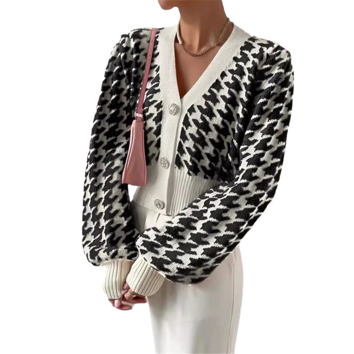 Damen Strickjacke mit modernem Hahnentritt-Muster Drune