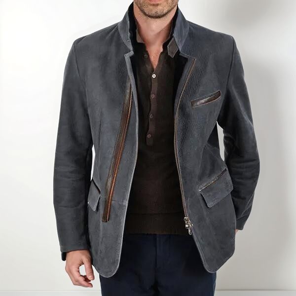 Herren nan elegante Wildlederjacke mit Stehkragen und verdecktem Reißverschluss Drune