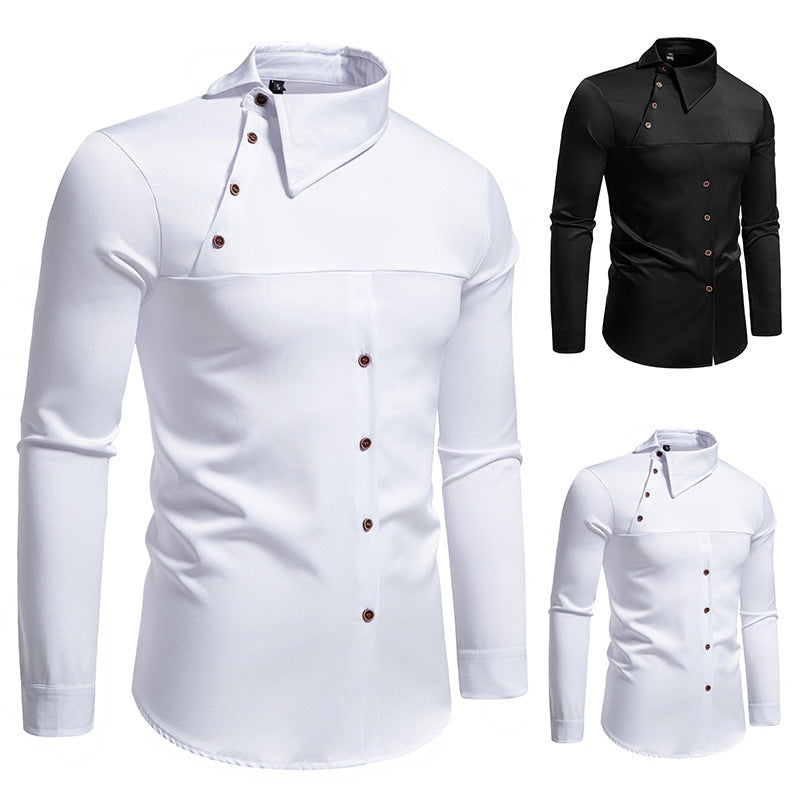 Herren modisches Hemd mit asymmetrischem Kragen und stilvollen Knopfdetails Drune