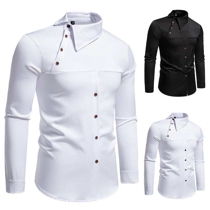 Herren modisches Hemd mit asymmetrischem Kragen und stilvollen Knopfdetails Drune