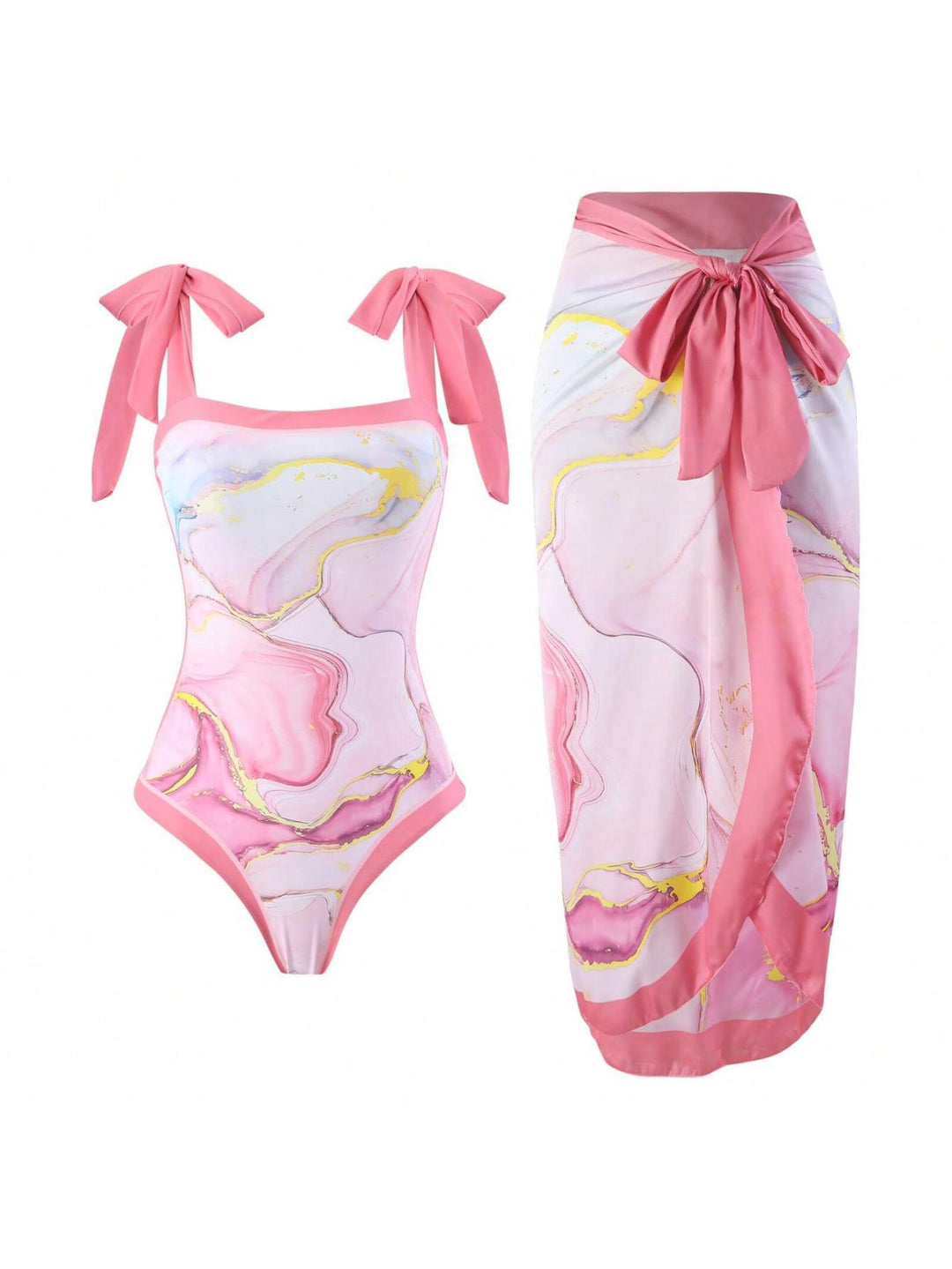 Damen Eleganter Badesuit mit floralen Akzenten und modischem Wickelrock Drune