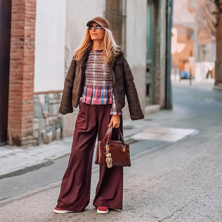 Damen modische Karottenhose mit hohem Bund und eleganten Falten Drune