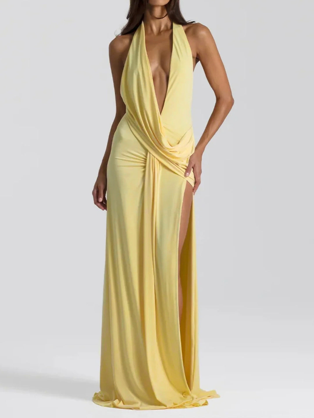 Damen Elegantes Abendkleid mit tiefem Ausschnitt und seitlichem Schlitz Drune