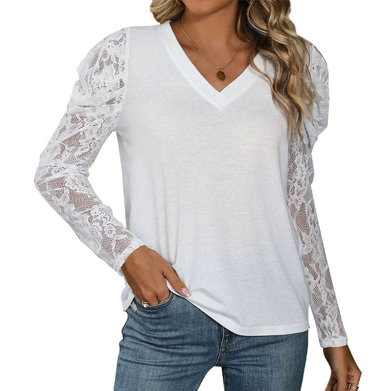 Damen Elegantes Oberteil mit raffinierten Spitzenärmel-Details Drune