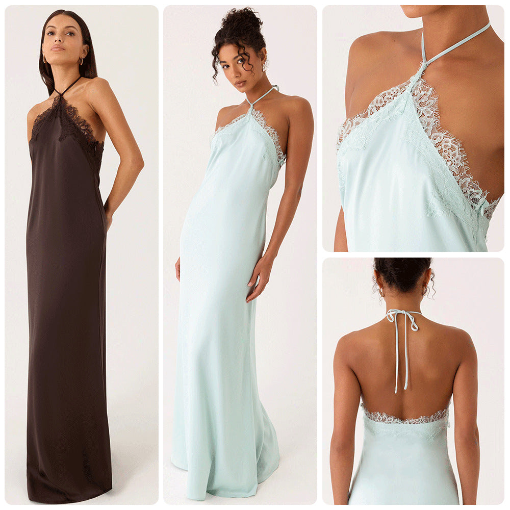 Damen Elegantes Maxikleid mit raffiniertem Spitzen-Bustier und fließendem Stoff Drune