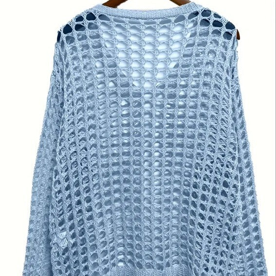 Damen Off-Shoulder Strickpullover mit luftiger Lochmaschenstruktur Drune