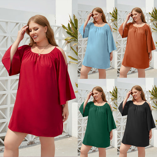 Damen Sommerkleid mit offenem Schulterdesign und voluminösen Ärmeln Drune