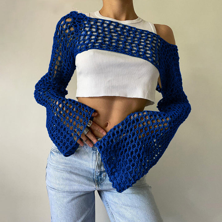 Damen gehäkeltes Langarm-Top mit Off-Shoulder-Design Drune