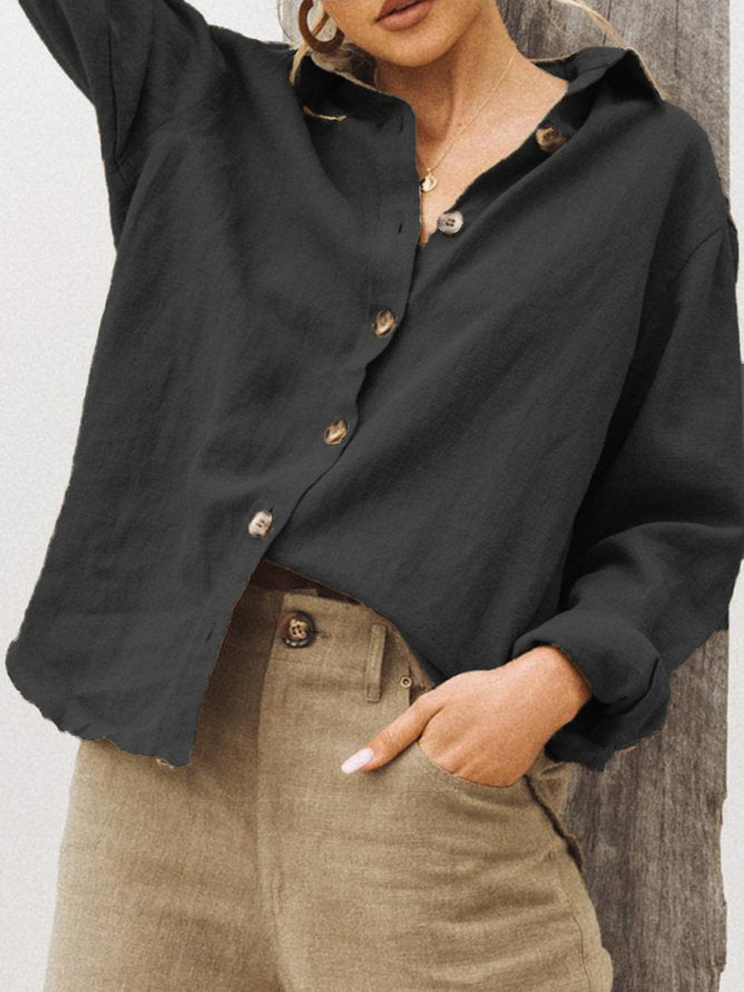 Damen lässige Leinenbluse mit Knopfdetail Drune