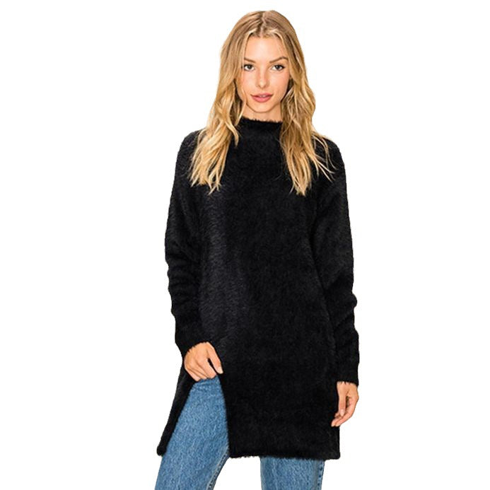 Damen Kuscheliger Longpullover mit seitlichen Schlitzen und weichem Material Drune