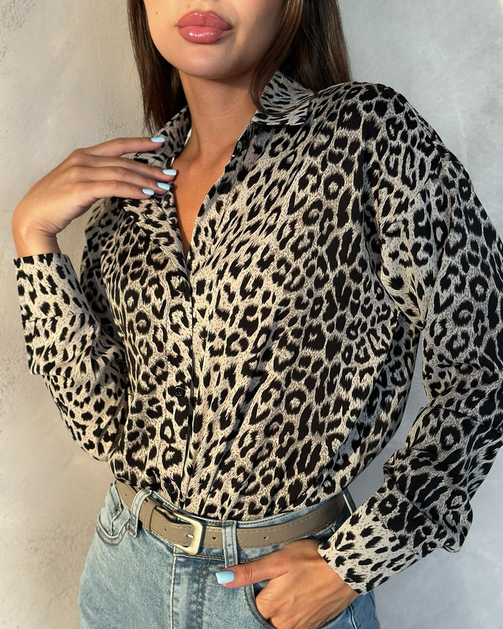 Damen elegante Bluse im Leopardenmuster Drune