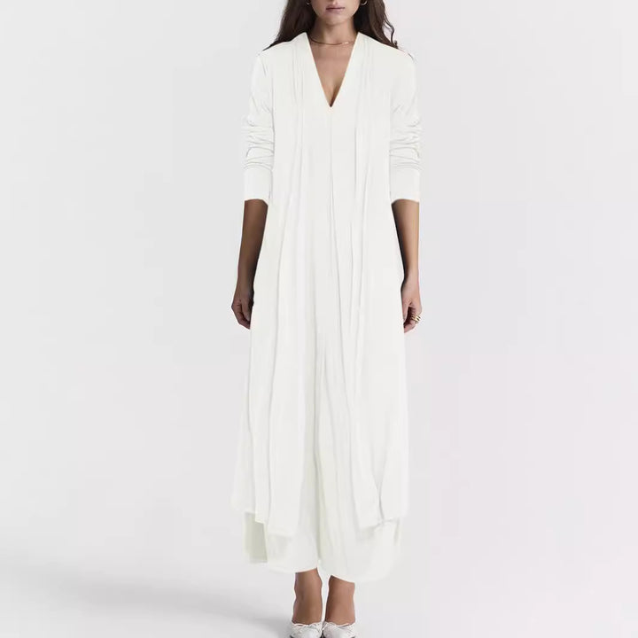 Damen Elegante Longjacke mit tiefem V-Ausschnitt und fließendem Schnitt Drune