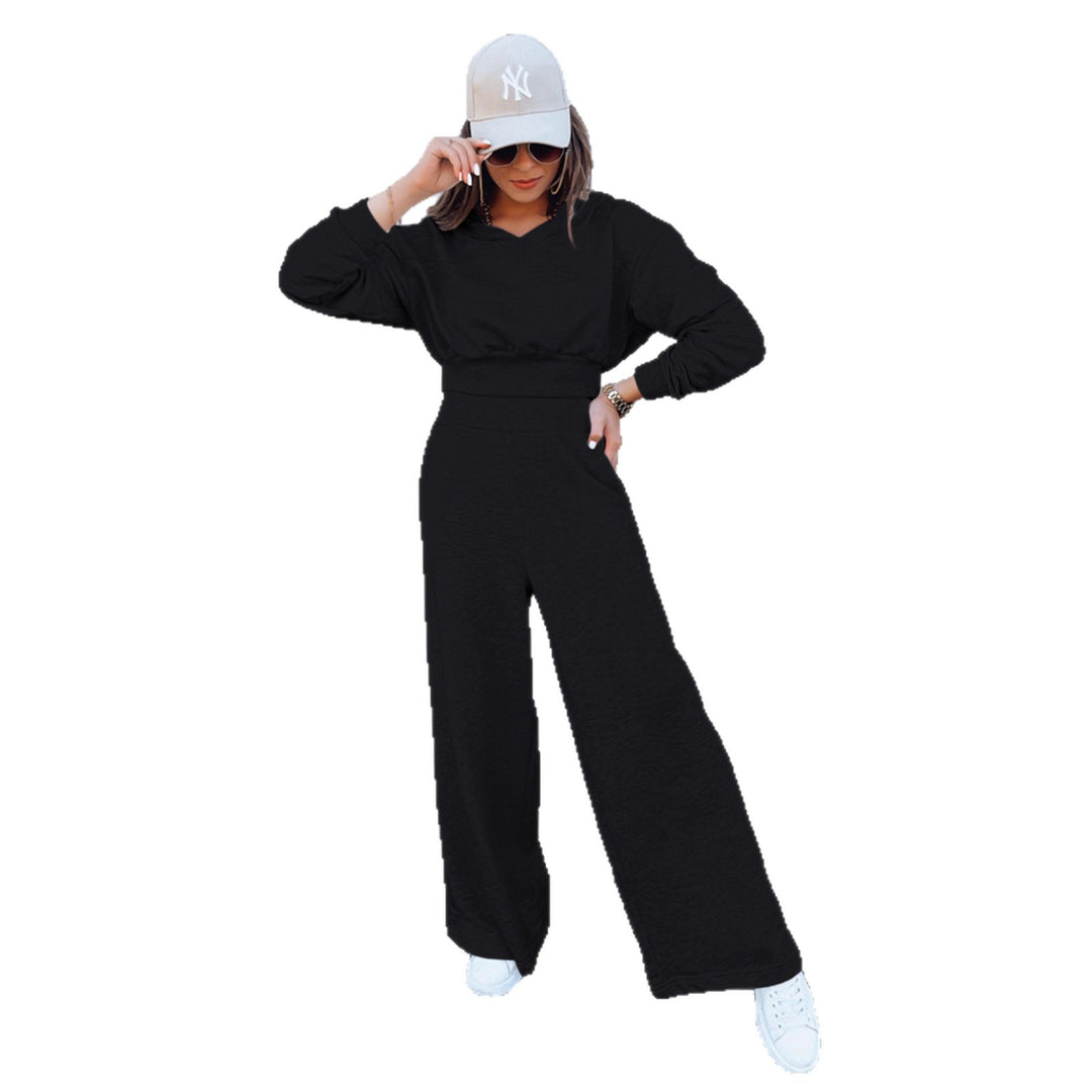 Damen lässiger Jumpsuit mit weitem Bein und praktischer Kapuze Drune