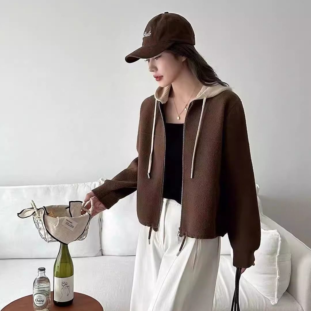 Damen modische Steppjacke mit Kapuze und doppeltem Reißverschluss Drune