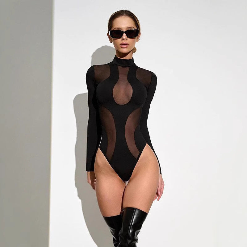 Damen Langarm-Body mit transparenten Einsätzen Drune
