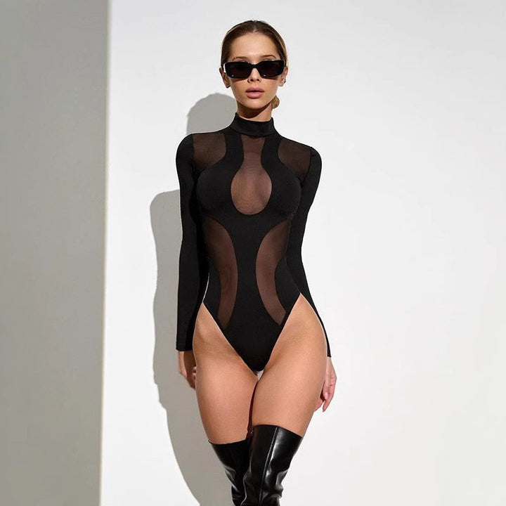 Damen Langarm-Body mit transparenten Einsätzen Drune