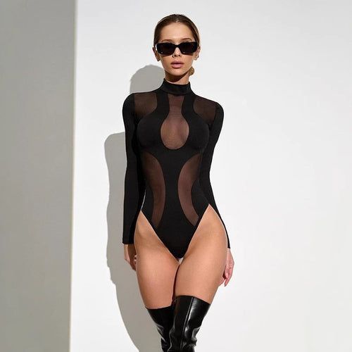 Damen Langarm-Body mit transparenten Einsätzen Drune