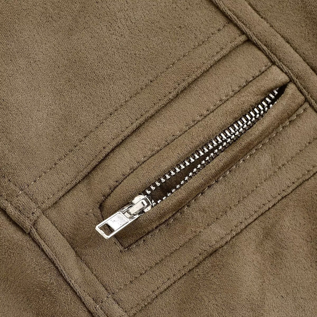 Damen Kunstleder Blousonjacke mit praktischen Taschen und elastischem Saum Drune
