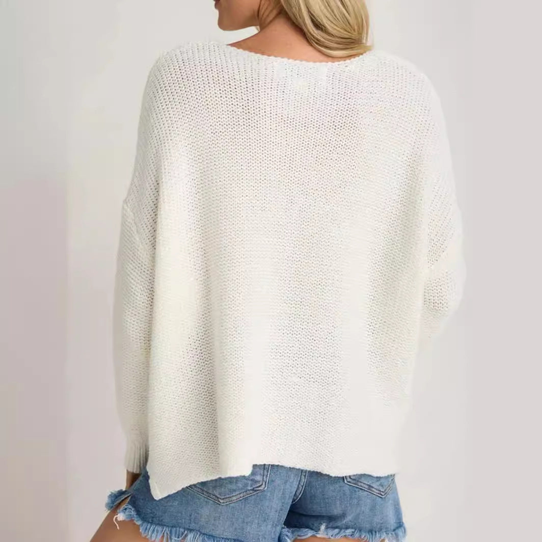 Damen lässiger Pullover mit Surf-Motiv Drune