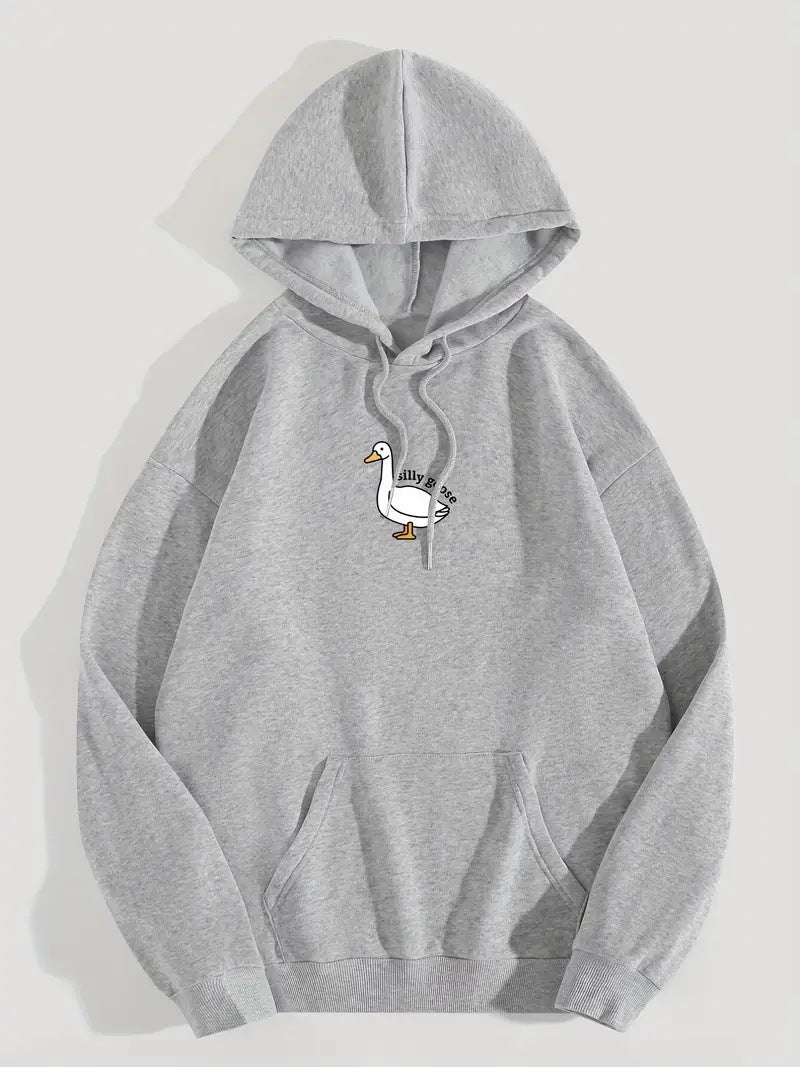 Damen Kapuzenpullover mit kreativem Gänsemotiv und weichem fleece innen Drune